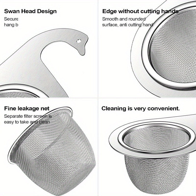1pc Colador de Fregadero de Cocina en Forma de Cisne de Acero Inoxidable - Cesta de Drenaje de Malla Fina con Diseño Colgante para una Eficiente Separación de Residuos Alimentarios, Ayuda para las Tareas Domésticas | Diseño en Forma de Cisne | Colador de
