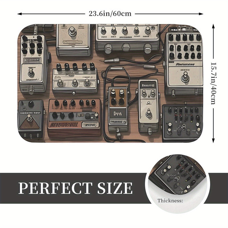 Diseño de pedalera de efectos de guitarra Alfombrilla de entrada antideslizante - Lavable en máquina, poliéster ligero, alfombra rectangular interior para cocina, balcón, entrada - Alfombra decorativa para entusiastas de la música