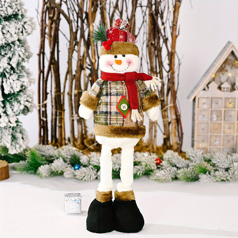 1/3 Nuevo Retro de Navidad Copo de Nieve Tela a Cuadros Telescópica Muñeca Hotel Centro Comercial Decoración Navideña Adornos