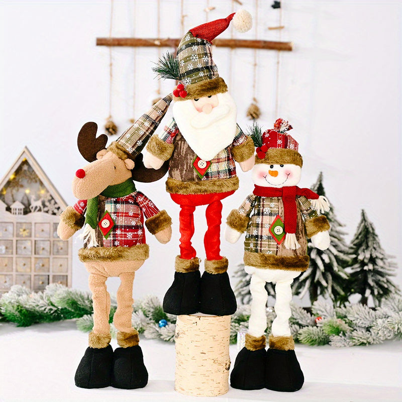1/3 Nuevo Retro de Navidad Copo de Nieve Tela a Cuadros Telescópica Muñeca Hotel Centro Comercial Decoración Navideña Adornos