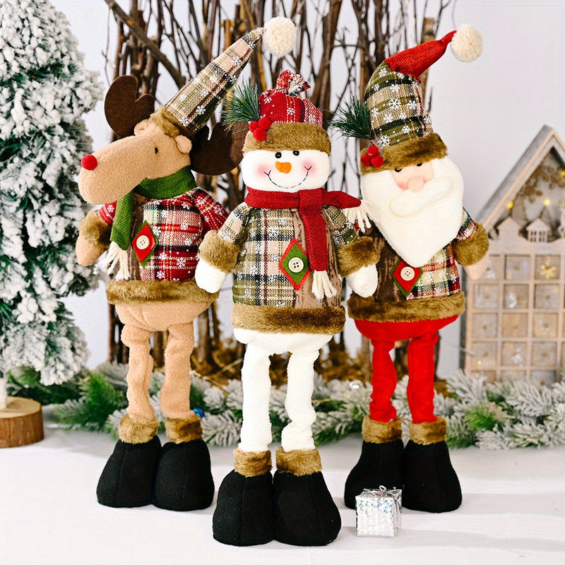1/3 Nuevo Retro de Navidad Copo de Nieve Tela a Cuadros Telescópica Muñeca Hotel Centro Comercial Decoración Navideña Adornos