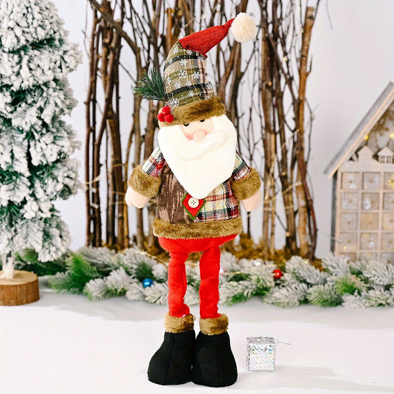 1/3 Nuevo Retro de Navidad Copo de Nieve Tela a Cuadros Telescópica Muñeca Hotel Centro Comercial Decoración Navideña Adornos