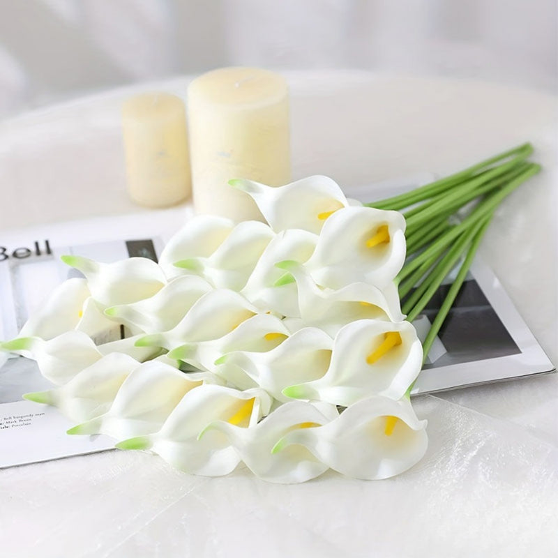 20 piezas de ramo de calas artificiales - Flores blancas de plástico realistas para bodas, Día de San Valentín, Día de la Madre, Semana Santa y decoración del hogar, accesorios para ramos