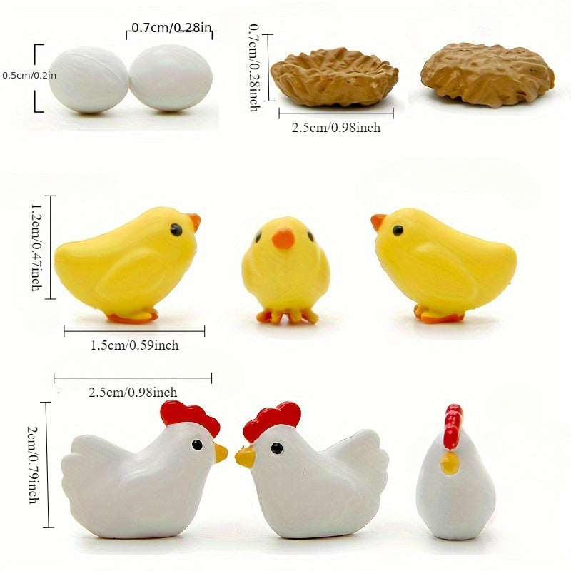 8 piezas de juego de familia de pollo mini de resina - Accesorios para jardín de hadas para patio, césped y escritorio, kit de regalo DIY perfecto, decoración de pollo