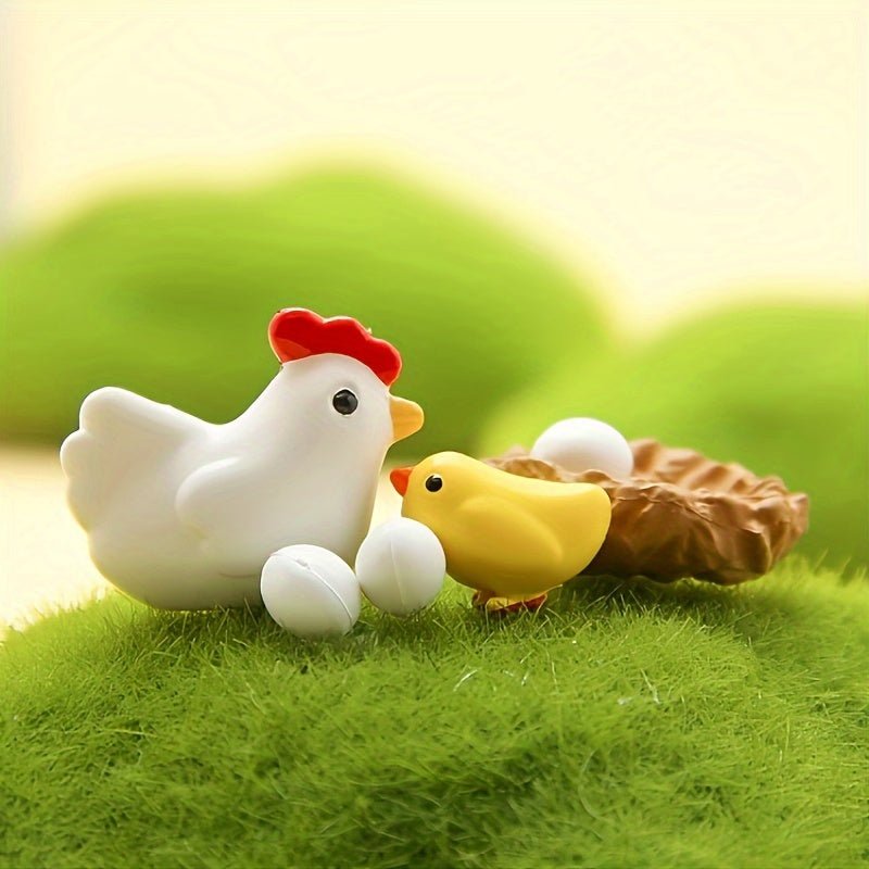 8 piezas de juego de familia de pollo mini de resina - Accesorios para jardín de hadas para patio, césped y escritorio, kit de regalo DIY perfecto, decoración de pollo