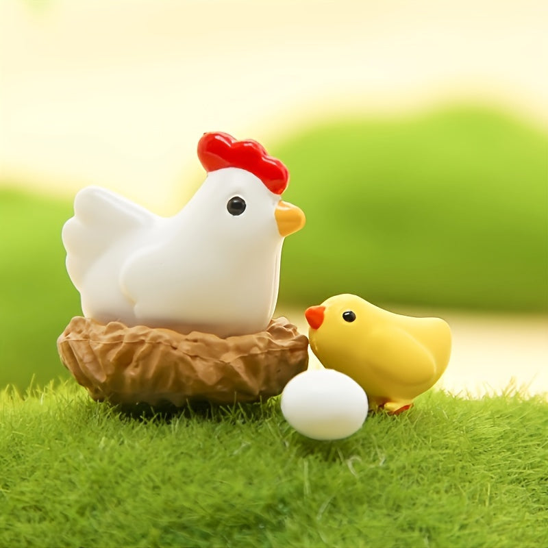 8 piezas de juego de familia de pollo mini de resina - Accesorios para jardín de hadas para patio, césped y escritorio, kit de regalo DIY perfecto, decoración de pollo