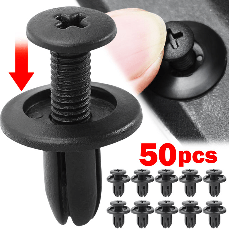50pcs Remaches de Plástico Negros para Coches - Agujero de 8mm, Clips de Expansión para Molduras de Puertas y Retención de Paneles