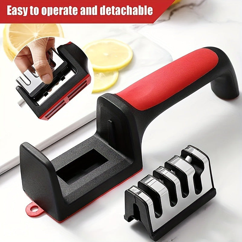 1 ud., afilador profesional de cuatro niveles, afilador manual rápido 4-en-1 con funciones de molienda gruesa, fina y pulido, adecuado para cuchillos de cocina y accesorios de cocinas de autocaravanas