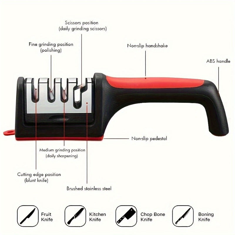 1 ud., afilador profesional de cuatro niveles, afilador manual rápido 4-en-1 con funciones de molienda gruesa, fina y pulido, adecuado para cuchillos de cocina y accesorios de cocinas de autocaravanas