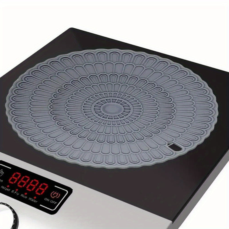 1pc Alfombrilla de Silicona Gris Premium para Cocina de Inducción - Antideslizante, Resistente al Calor, Fácil de Limpiar, Cubierta para Estufa, Compatible con la Mayoría de Cocinas, 22.0cm