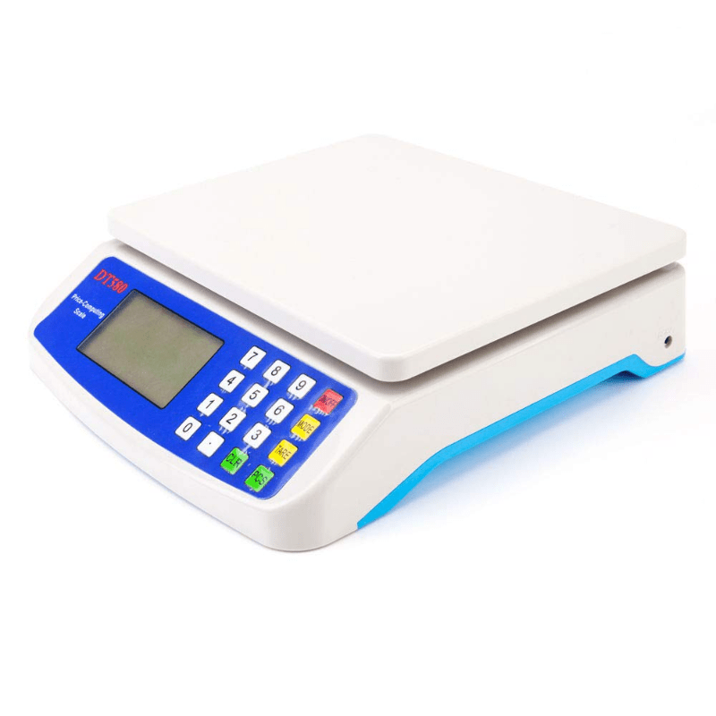 Báscula digital de cocina DT500, precisión de 30 kg/1 g, pantalla LCD, plástico, sin contacto con alimentos, con alimentación por batería, para medición de peso.