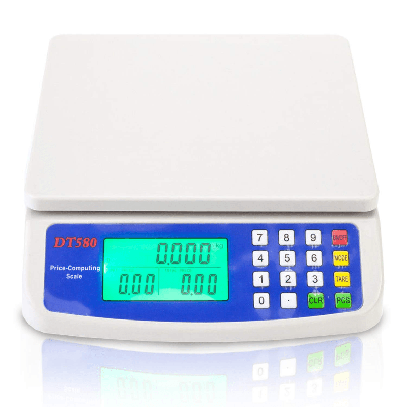 Báscula digital de cocina DT500, precisión de 30 kg/1 g, pantalla LCD, plástico, sin contacto con alimentos, con alimentación por batería, para medición de peso.