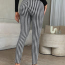 Pantalones casuales de traje negro de cintura alta para mujer con ajuste cenido y piernas anchas de 7-9cm