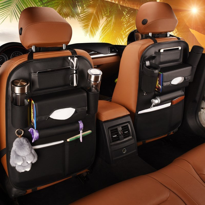 1pc Organizador universal de cuero sintético para asiento trasero de coche, bolsa de almacenamiento multibolsillos para accesorios interiores de coche y ordenación