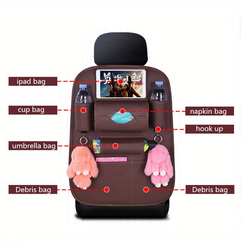 1pc Organizador universal de cuero sintético para asiento trasero de coche, bolsa de almacenamiento multibolsillos para accesorios interiores de coche y ordenación