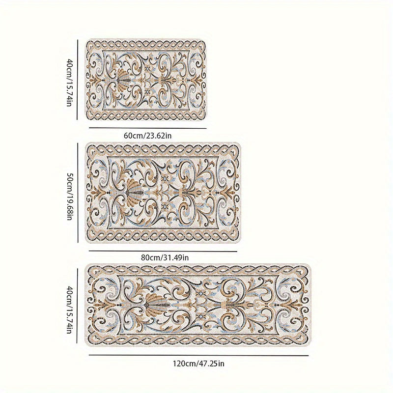 Alfombra de cocina gruesa de 1 pieza y 1.1 cm, estampada con patrón, engrosada y resistente al desgaste adecuada para la cocina, sala de estar, porche, balcón y decoración del hogar