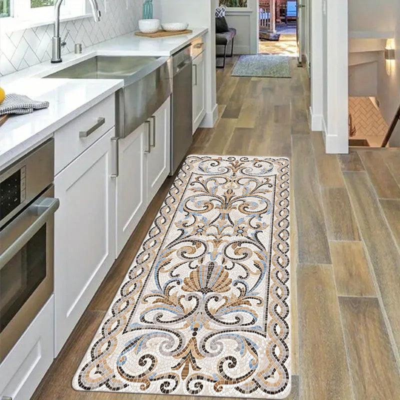 Alfombra de cocina gruesa de 1 pieza y 1.1 cm, estampada con patrón, engrosada y resistente al desgaste adecuada para la cocina, sala de estar, porche, balcón y decoración del hogar