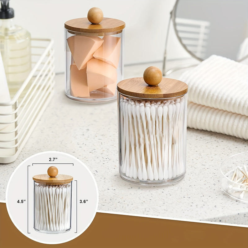 Un elegante accesorio de baño hecho de bambú transparente para guardar hisopos, con un asiento acolchado y libre de formaldehído.
