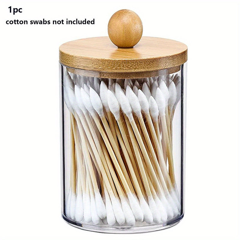 Un elegante accesorio de baño hecho de bambú transparente para guardar hisopos, con un asiento acolchado y libre de formaldehído.