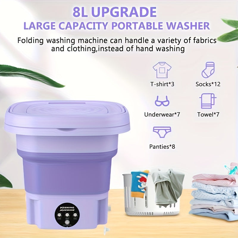 Máquina de Lavado Plegable Portátil para Ropa Interior, Calcetines y Artículos Pequeños – Ahorra Espacio, Fácil Almacenamiento, Diseño Compacto, Ideal para Viajes, Hogar y Uso en el Coche, 110V-130V, Enchufe Estadounidense, Máquina de Lavado Portátil