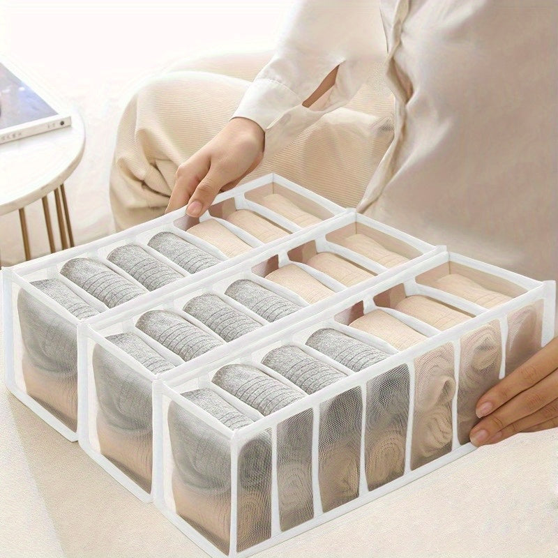 Caja Organizadora de Ropa Interior y Calcetines de 7 Compartimentos para Ahorrar Espacio - Solución de Almacenamiento Multifuncional para Cajones, Adecuada para el Hogar, Dormitorio, Residencia Universitaria