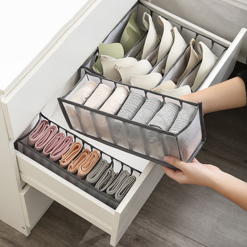 Caja Organizadora de Ropa Interior y Calcetines de 7 Compartimentos para Ahorrar Espacio - Solución de Almacenamiento Multifuncional para Cajones, Adecuada para el Hogar, Dormitorio, Residencia Universitaria