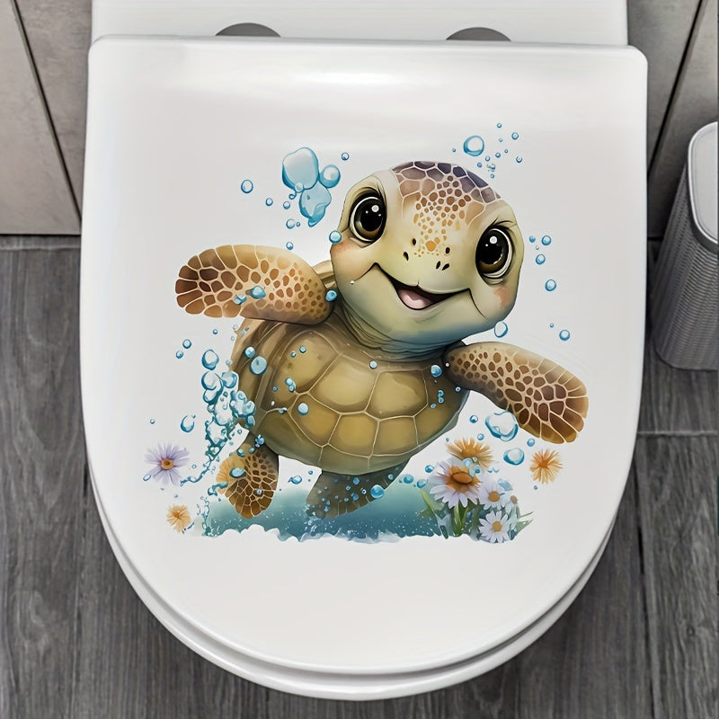 Adhesivo Encantador de Tortuga Marina para Tapa de Inodoro - Pegatina Impermeable para Baño para Asiento, Pared y Puerta | Decoración Estética para el Hogar