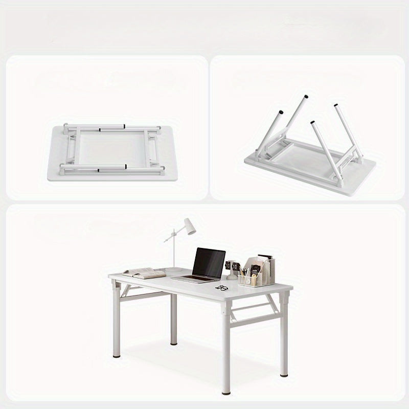 1pc Escritorio Plegable Blanco Moderno - Montaje Fácil, Diseño Compacto para Oficina en Casa, Dormitorios y Espacios Pequeños, Construcción de Madera Dura con Estructura Metálica, Incluye Silla, Estilo Contemporáneo, No Necesita Energía