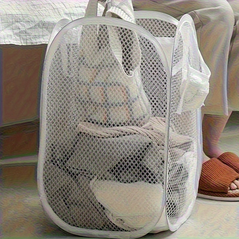 Diseño Elegante, Cesta de Lavandería de Malla Pop-Up de Gran Tamaño con Asas - Ligera, de Alta Capacidad para Baño, Dormitorio y Almacenamiento en Residencias Universitarias