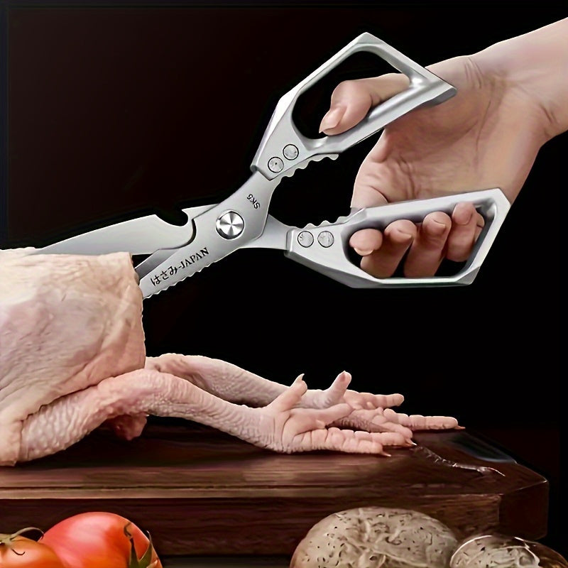 1 pieza, tijeras de cocina de acero inoxidable, tijeras para huesos de pollo, tijeras industriales, tijeras multiusos para carne al aire libre, adecuadas para el hogar, restaurantes, recortes, jardinería, mataderos. Suministros de cocina.