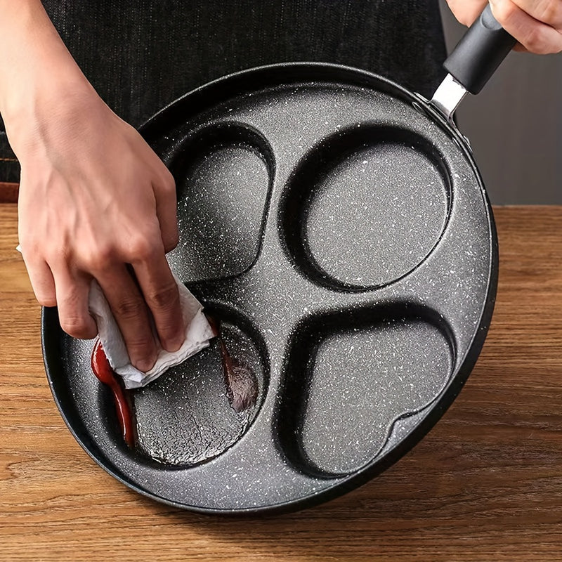 Una Sartén Antiadherente de Forma Corazón con 4 Compartimentos, Olla para Desayuno de Huevos y Tortitas de Hierro Fundido, Apta para Pizza y Postres, Utensilios de Cocina Sin Carga, Adecuados para Uso Doméstico y en Restaurante