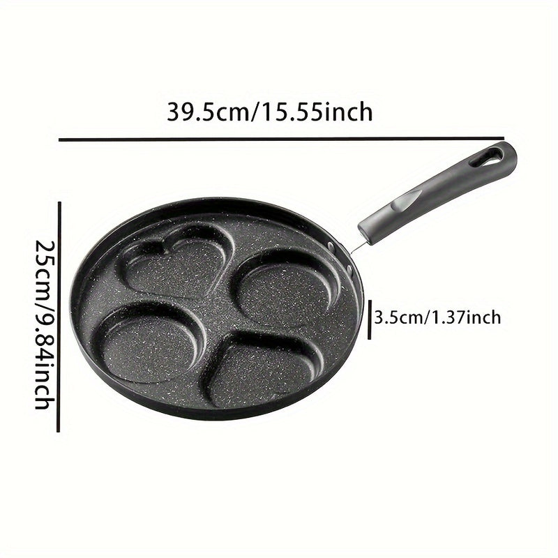 Una Sartén Antiadherente de Forma Corazón con 4 Compartimentos, Olla para Desayuno de Huevos y Tortitas de Hierro Fundido, Apta para Pizza y Postres, Utensilios de Cocina Sin Carga, Adecuados para Uso Doméstico y en Restaurante