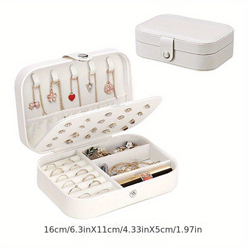 1pc Caja de Joyería Portátil de Doble Capa de Lujo - Estuche con Cierre Seguro y Forro Suave - Organiza y Exhibe Aretes, Collares, Anillos y Más - Organizador Moderno para Hogar u Oficina