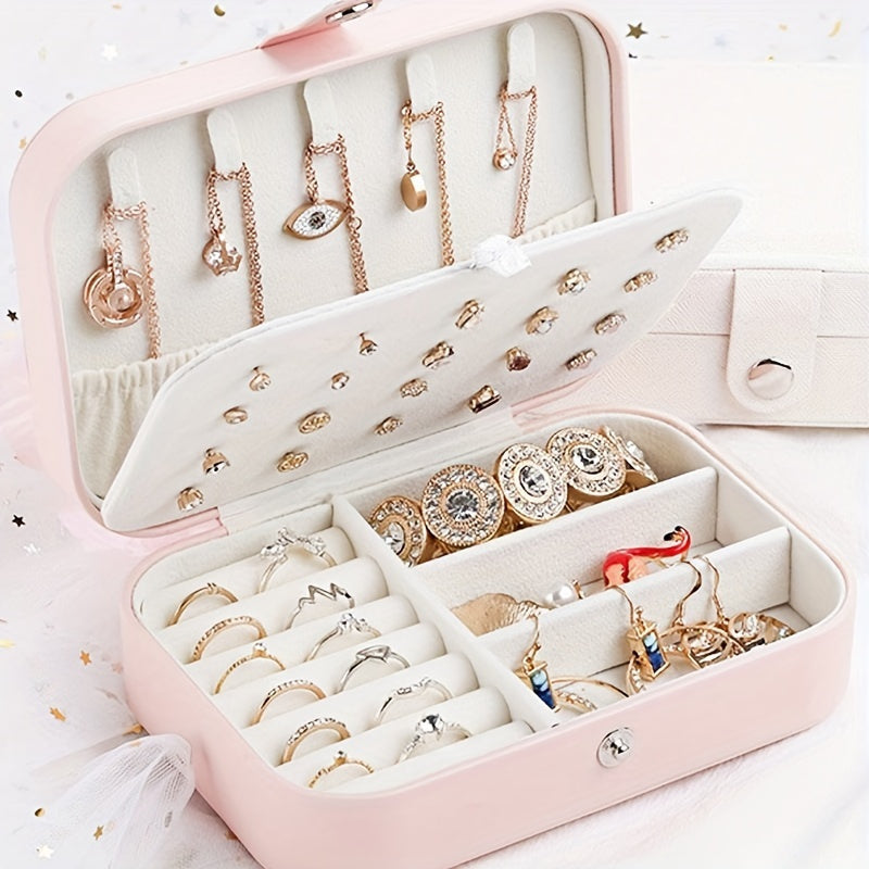 1pc Caja de Joyería Portátil de Doble Capa de Lujo - Estuche con Cierre Seguro y Forro Suave - Organiza y Exhibe Aretes, Collares, Anillos y Más - Organizador Moderno para Hogar u Oficina