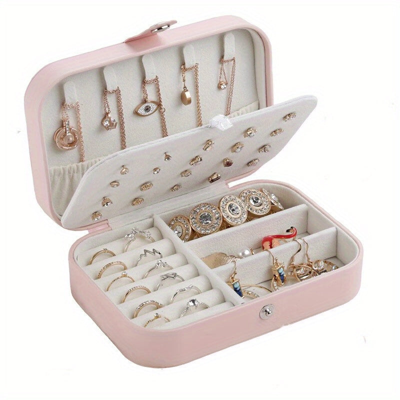 1pc Caja de Joyería Portátil de Doble Capa de Lujo - Estuche con Cierre Seguro y Forro Suave - Organiza y Exhibe Aretes, Collares, Anillos y Más - Organizador Moderno para Hogar u Oficina