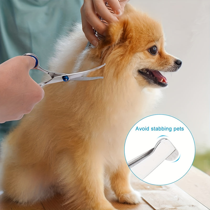 1pc Tijeras Profesionales para el Aseo de Mascotas, Tijeras Curvas de Acero Inoxidable con Punta Redonda de Seguridad, Ultra Afiladas de 19.05cm para Perros y Gatos, Diseño Manual en Forma de A para Recorte Preciso, Material Metálico Libre de Formaldehíd