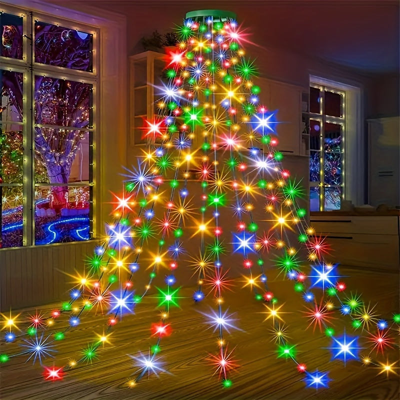 Un conjunto de luces navideñas LED, adecuado para decorar árboles, puede ser utilizado tanto en interiores como en exteriores. Cuenta con ocho modos de iluminación diferentes, perfectos para decoraciones navideñas y festivas.