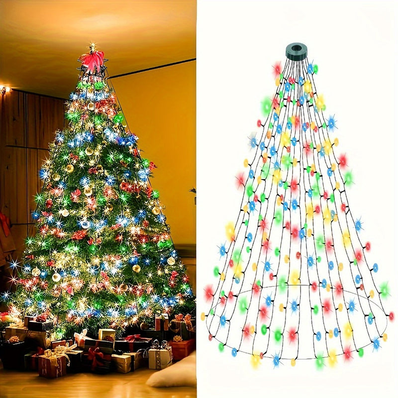 Un conjunto de luces navideñas LED, adecuado para decorar árboles, puede ser utilizado tanto en interiores como en exteriores. Cuenta con ocho modos de iluminación diferentes, perfectos para decoraciones navideñas y festivas.