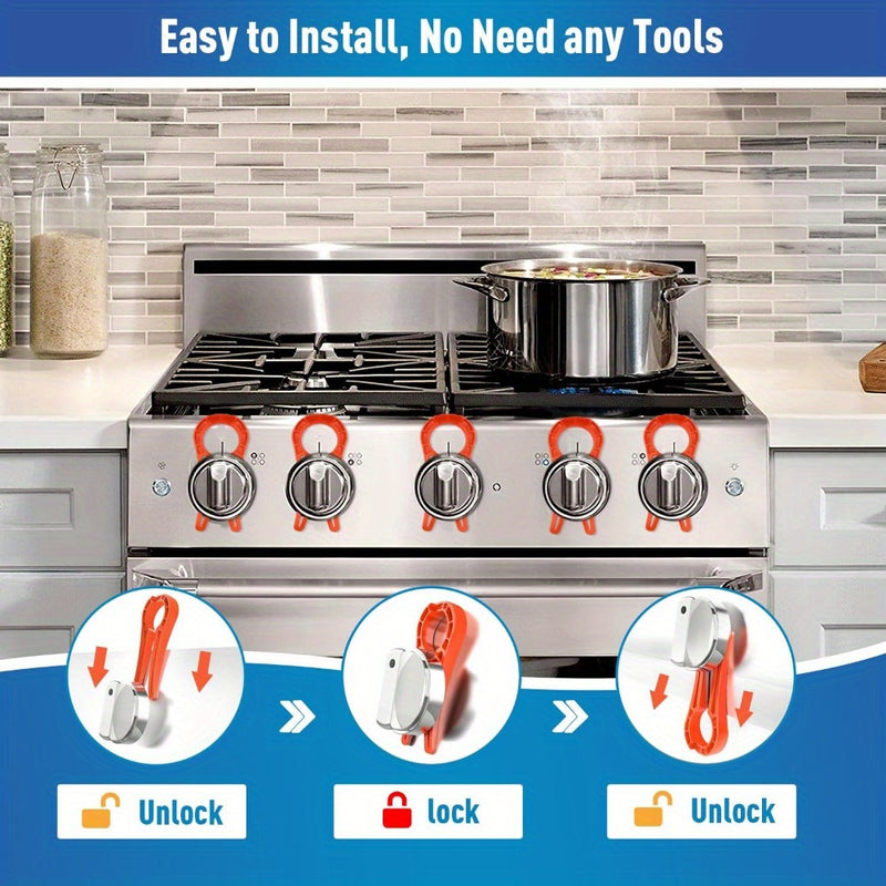 2 piezas de Bloqueos para Manijas de Estufa de Gas Infantiles - Plástico Duradero, Diseño Rojo Fácil de Agarrar para Uso Seguro en Cocina y Dormitorio, Evita Presiones Accidentales de Botones, Protección Fuerte de Seguridad, Protectores para la Parte Sup