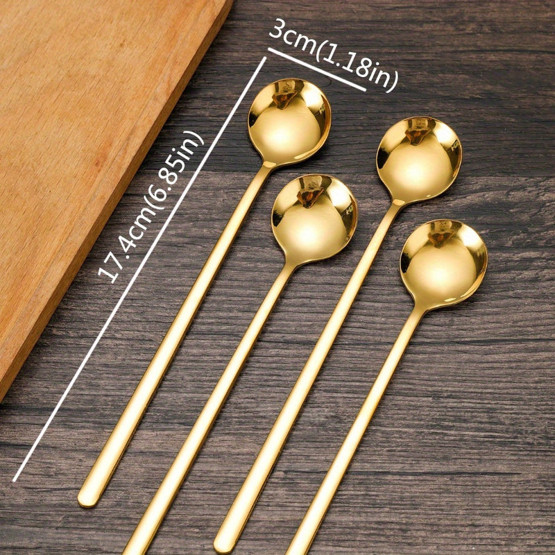4 cucharillas largas de acero inoxidable 304 doradas, cucharas para revolver café y té con mango largo, utensilios elegantes para fiestas y uso en el hogar y la cocina