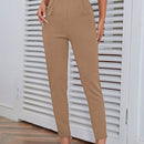 Pantalones casuales de traje negro de cintura alta para mujer con ajuste cenido y piernas anchas de 7-9cm