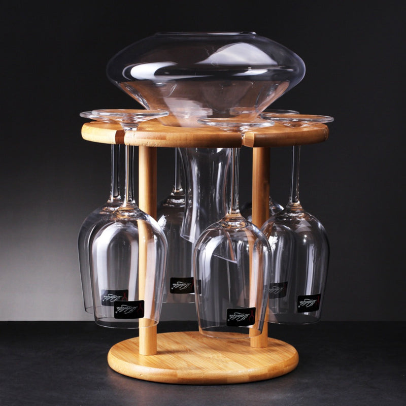 Soporte Elegante para Copas de Vino de Bambú - Diseño Redondo de Doble Capa para Decoración de Bar en Casa y Sala de Estar