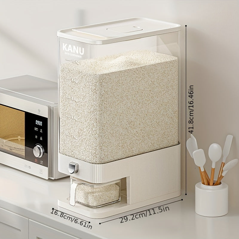 Dispensador de arroz hermético LDQ de 1 pieza - Contenedor de almacenamiento de granos de PP de gran capacidad de 10 kg con taza medidora - Dispensador de alimentos secos a prueba de humedad para arroz, frijoles, maíz - No se necesita electricidad
