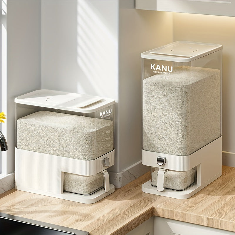 Dispensador de arroz hermético LDQ de 1 pieza - Contenedor de almacenamiento de granos de PP de gran capacidad de 10 kg con taza medidora - Dispensador de alimentos secos a prueba de humedad para arroz, frijoles, maíz - No se necesita electricidad
