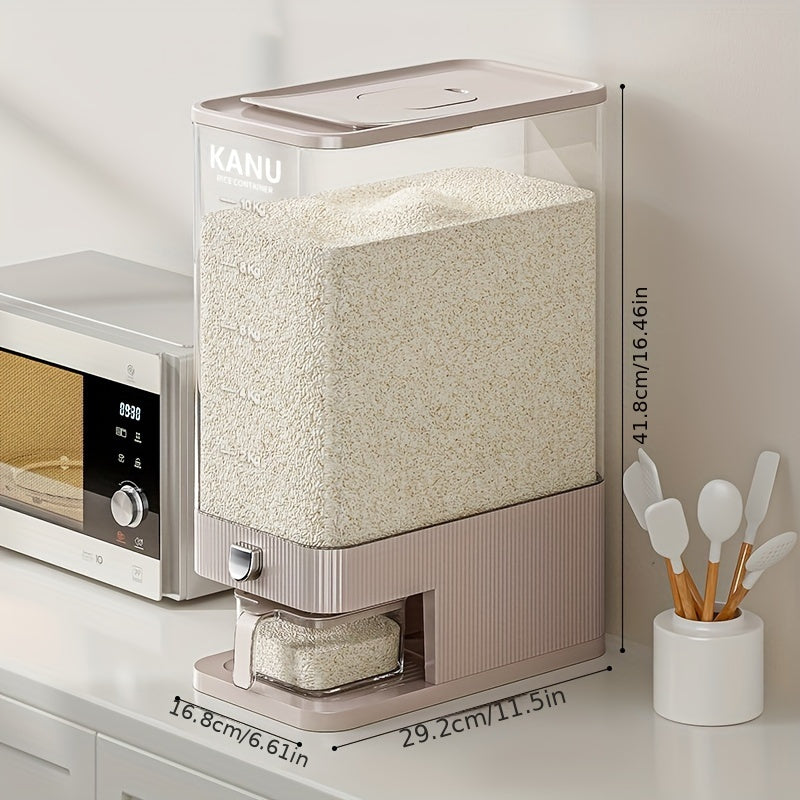 Dispensador de arroz hermético LDQ de 1 pieza - Contenedor de almacenamiento de granos de PP de gran capacidad de 10 kg con taza medidora - Dispensador de alimentos secos a prueba de humedad para arroz, frijoles, maíz - No se necesita electricidad