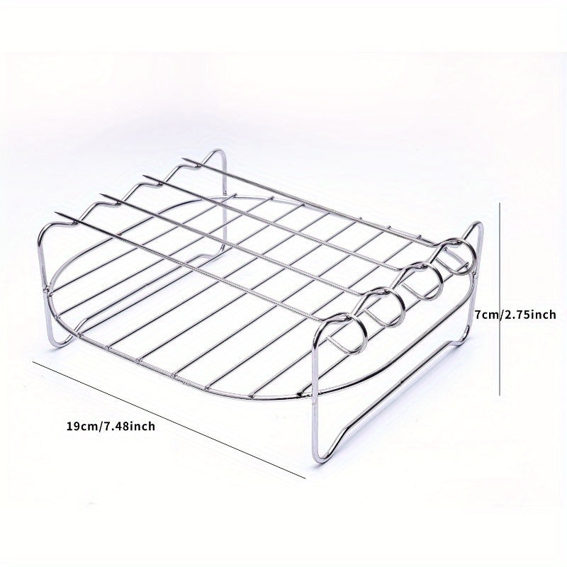 1 pieza, parrilla de freidora de aire de 4 puertos, rejilla de acero inoxidable con diseño de capas dobles, 4 opciones de horneado, perfecta para asar, hornear y cocinar en microondas, accesorio esencial de cocina, accesorios de freidora de aire