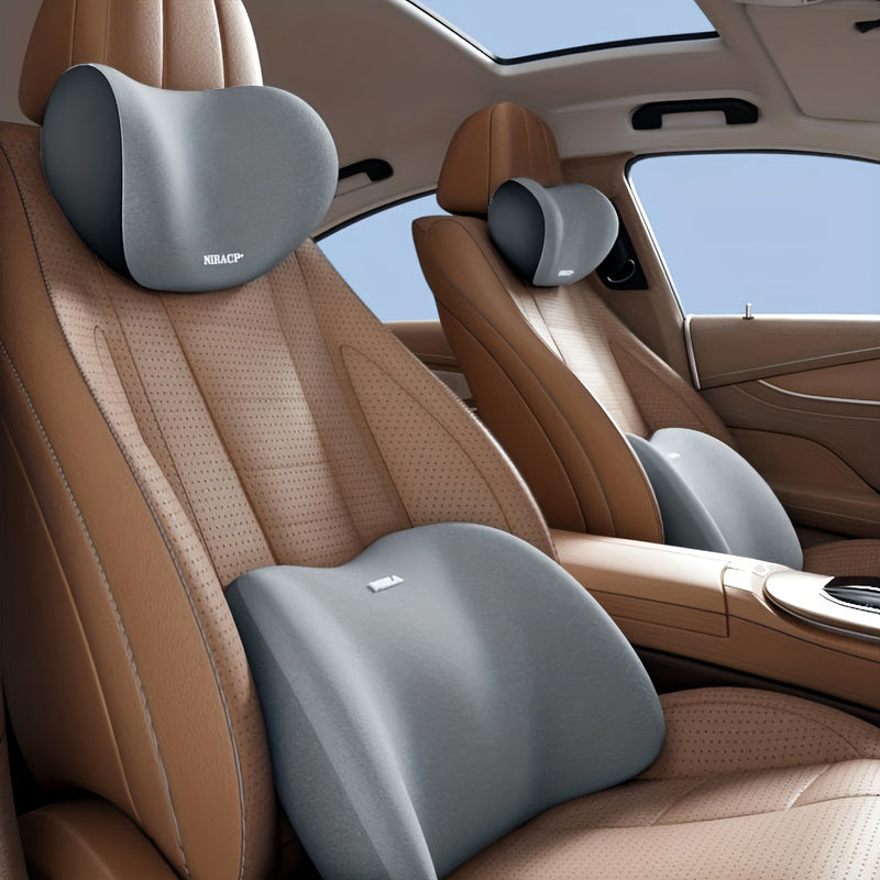 Kit de Confort Ergonómico para Asiento de Coche de 1 Pieza - Reposacabezas de Espuma con Memoria, Soporte Lumbar y Almohada para Hombros para una Experiencia de Conducción Mejorada, Mejora de Asiento de Coche|Accesorio de Coche Moderno|Material de Lona D