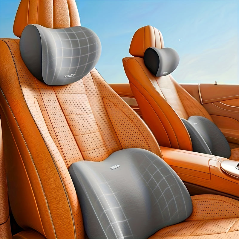 Kit de Confort Ergonómico para Asiento de Coche de 1 Pieza - Reposacabezas de Espuma con Memoria, Soporte Lumbar y Almohada para Hombros para una Experiencia de Conducción Mejorada, Mejora de Asiento de Coche|Accesorio de Coche Moderno|Material de Lona D