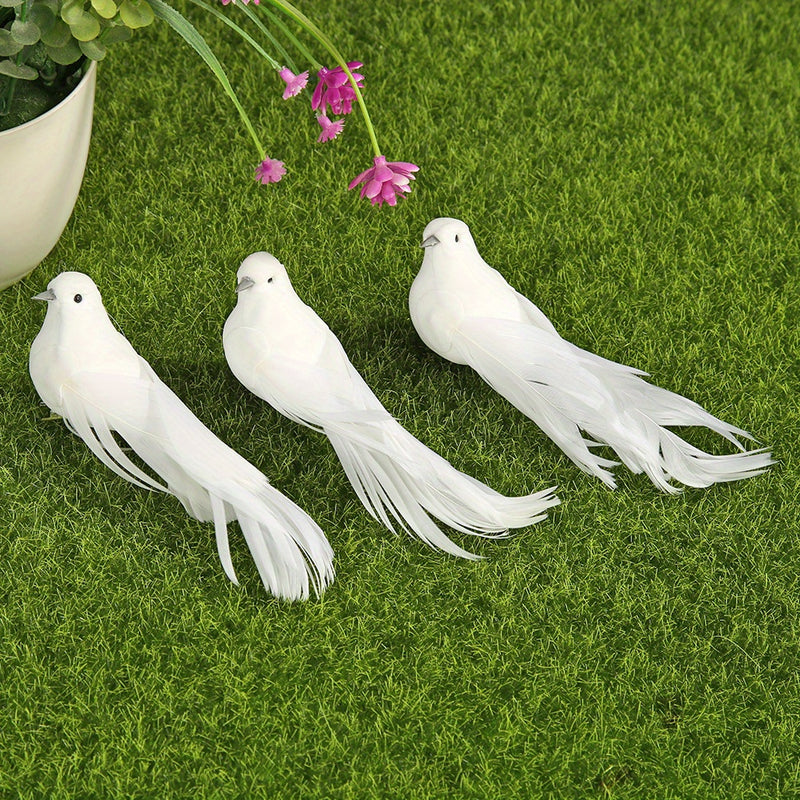 12 Piezas de Pájaros de Espuma con Plumas Blancas y Pinzas, Decoración para el Hogar DIY - Aves Simuladas