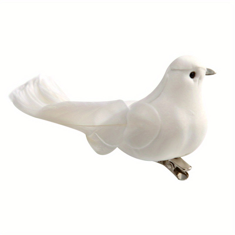 12 Piezas de Pájaros de Espuma con Plumas Blancas y Pinzas, Decoración para el Hogar DIY - Aves Simuladas